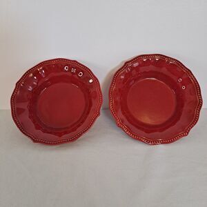 Pioneer Woman Paige Red Soup/Cereal Bowl Scalloped Beaded Rim 8” Lot Of 2